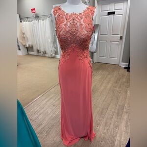 Coral Embellished Prom Dress